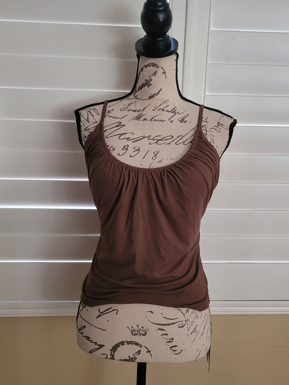 OGL Scoop Neck Gathered Spaghetti Bra Tank – Iced Mocha / Dark Brown